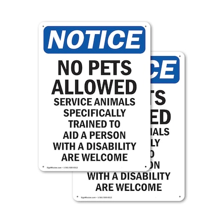 Signmission No Pets Allowed Service Animals Welcome, 7 in W x Rectangle, Plastic OS-2PACK-NS-P-710-V-16162